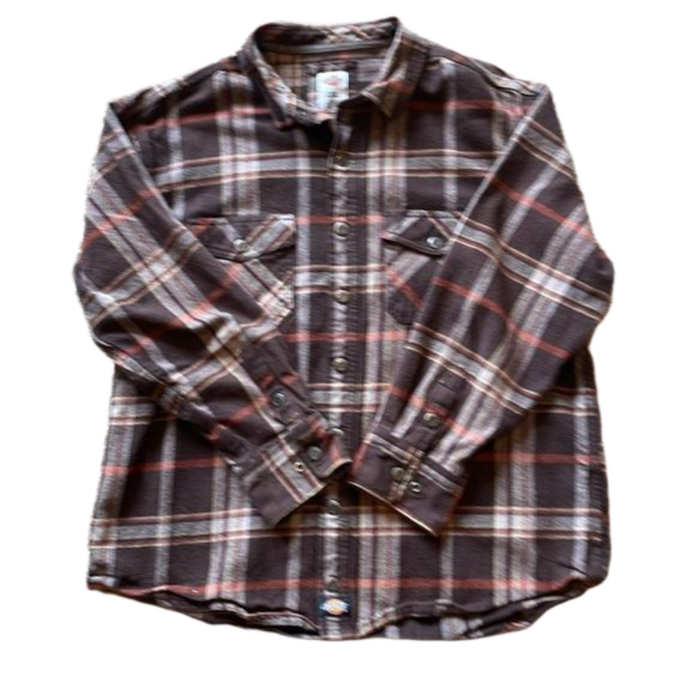 Dickies Mens 2XL Brown Plaid Heavy Weight Shirt/Jacket